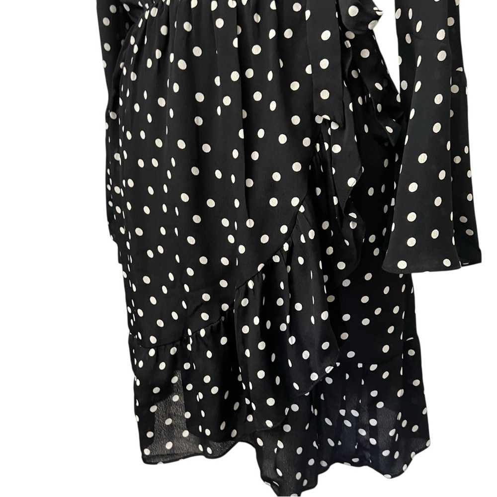 Red Haute Black White Polka Dot Ruffle Wrap Dress - Picture 7 of 9